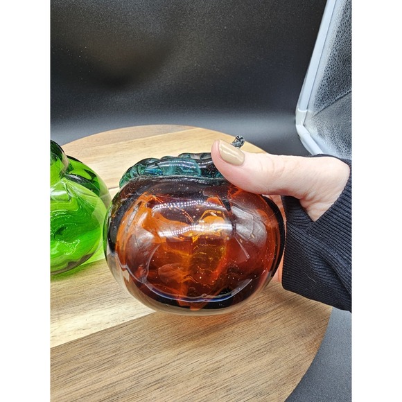 Set Of 2 Vintage Hand Blown‎ Glass Fruits Apple Pear - Picture 8 of 9